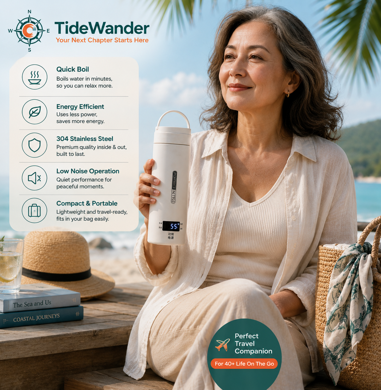 TideWander Portable Electric Travel Kettle Cup