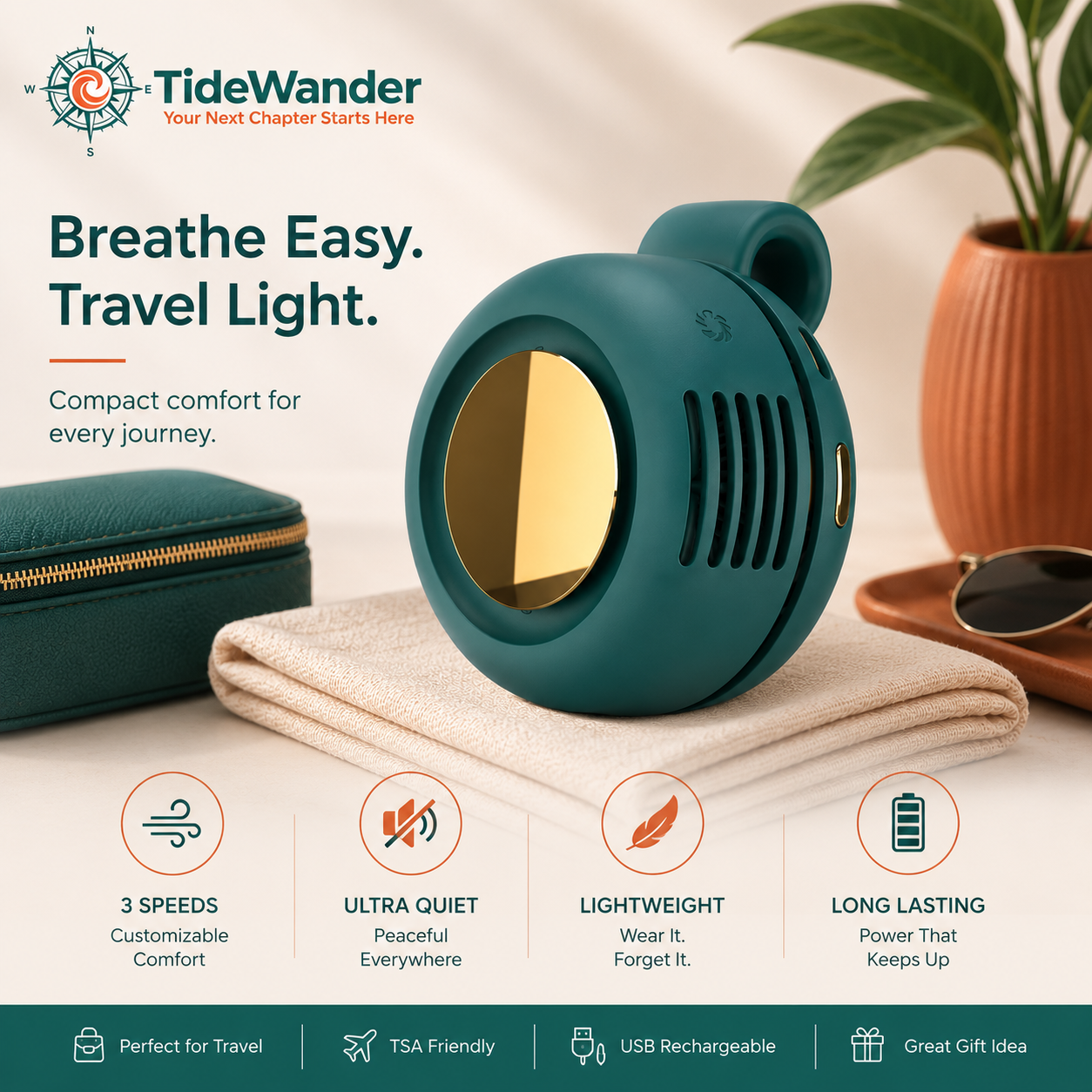TideWander Clip-On Mini Travel Fan