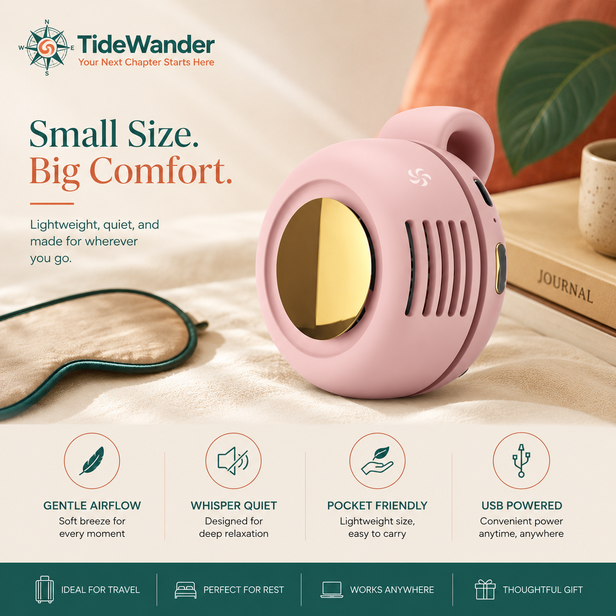 TideWander Clip-On Mini Travel Fan