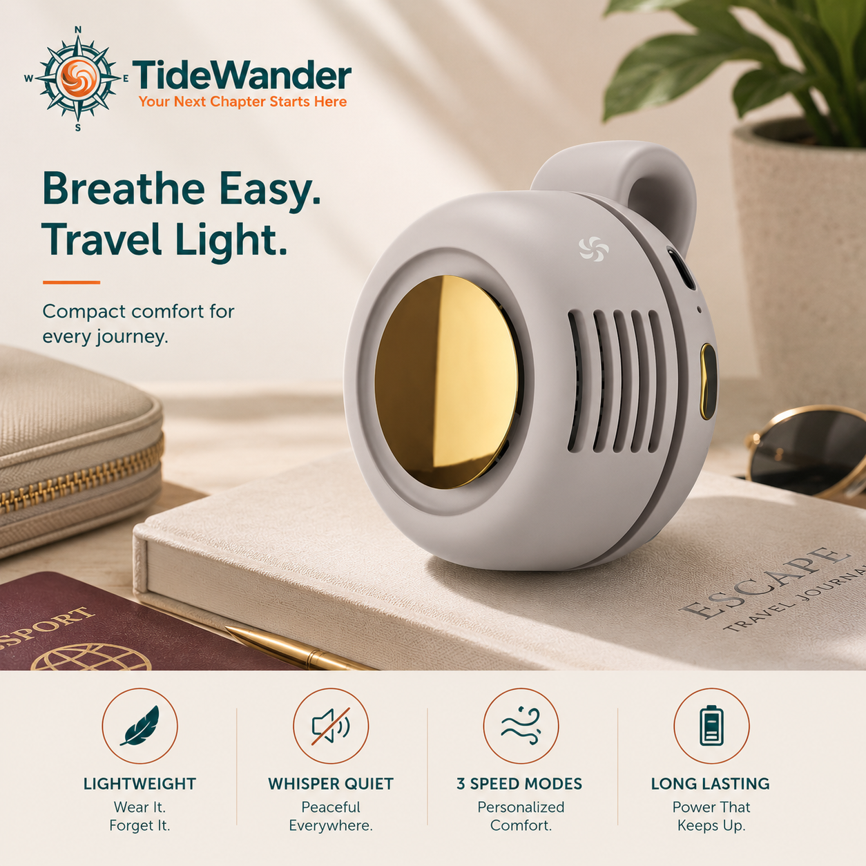 TideWander Clip-On Mini Travel Fan