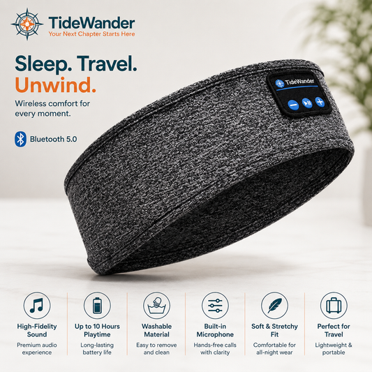 TideWander Bluetooth Sleep Headband + Travel Eye Mask