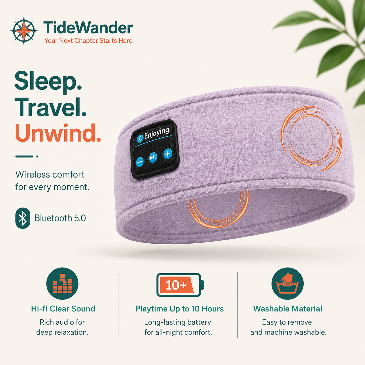 TideWander Bluetooth Sleep Headband + Travel Eye Mask